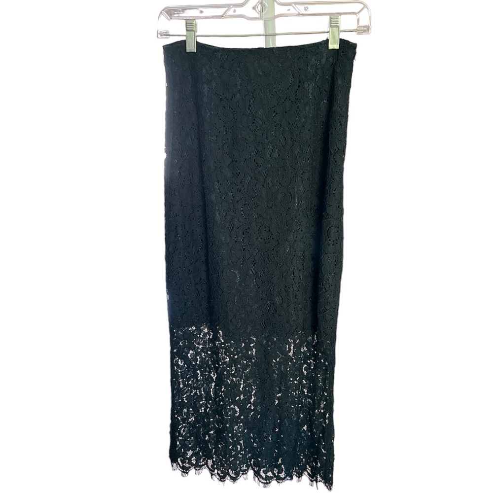 Zara Woman Dark Green Black Floral Lace Midi Skirt S Back Slit Lined